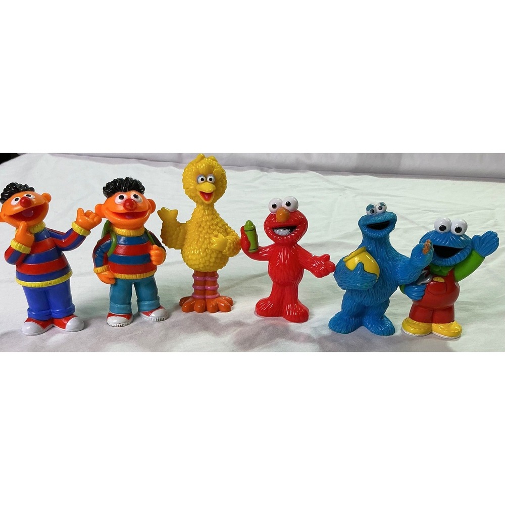 Vintage Sesame Street PVC Figure Lot Ernie Bert Big Bird Elmo Cookie Monster 6pc
